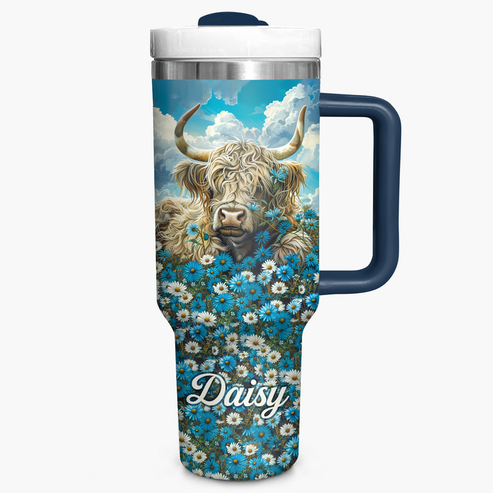 Meadow Majesty - Personalized Tumbler with Handle - Gift for Highland Cow Lover NCU0PT24