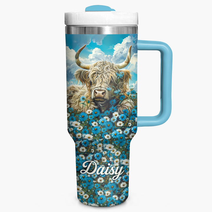 Meadow Majesty - Personalized Tumbler with Handle - Gift for Highland Cow Lover NCU0PT24