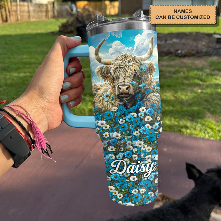 Meadow Majesty - Personalized Tumbler with Handle - Gift for Highland Cow Lover NCU0PT24