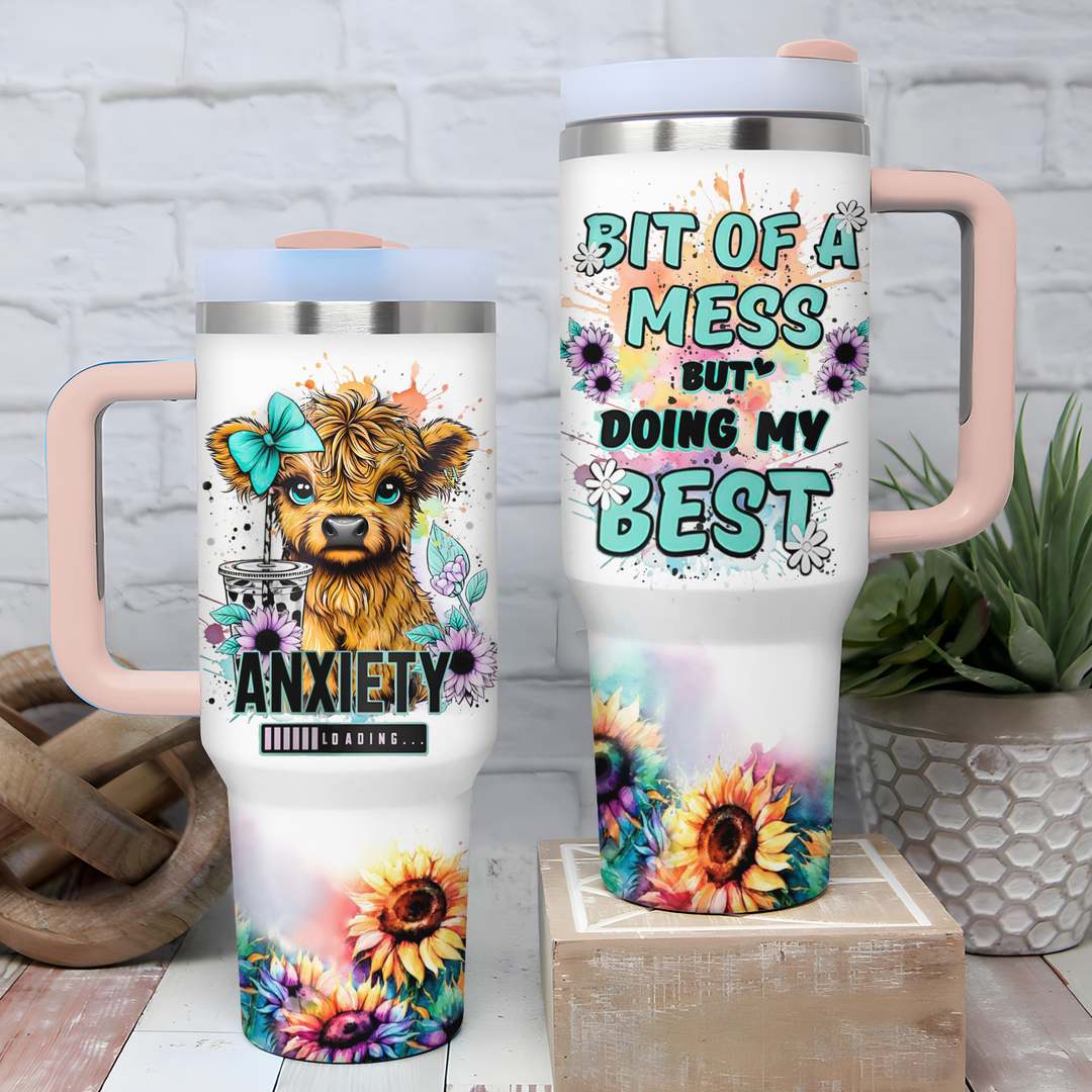 Blossom and Breathe - Personalized Tumble with Handle - Gift for Highland Cow Lover NCU0PT022
