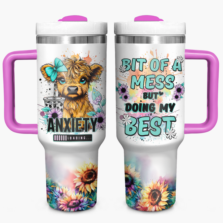 Blossom and Breathe - Personalized Tumble with Handle - Gift for Highland Cow Lover NCU0PT022