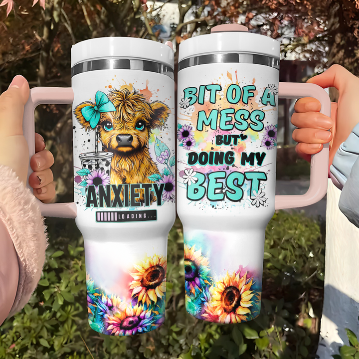 Blossom and Breathe - Personalized Tumble with Handle - Gift for Highland Cow Lover NCU0PT022