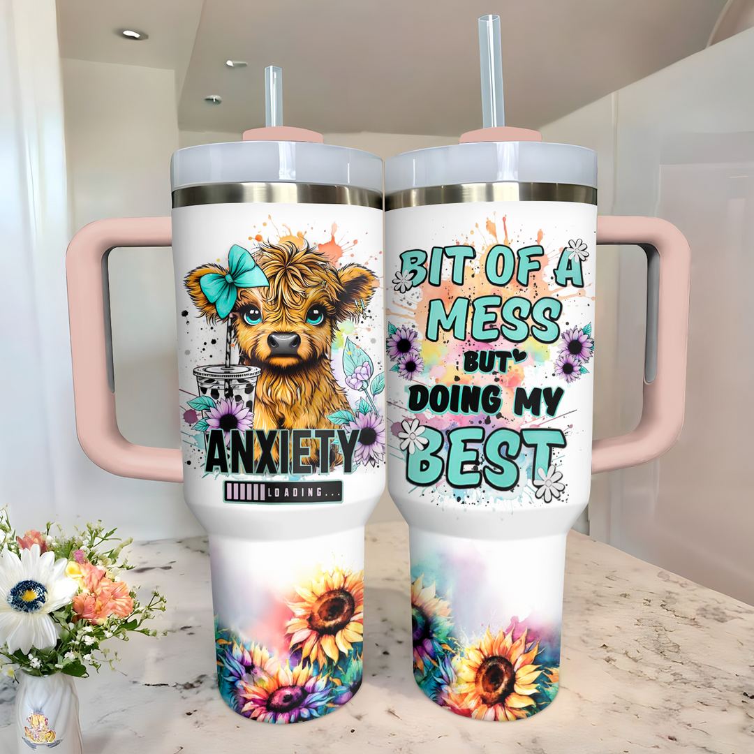 Blossom and Breathe - Personalized Tumble with Handle - Gift for Highland Cow Lover NCU0PT022