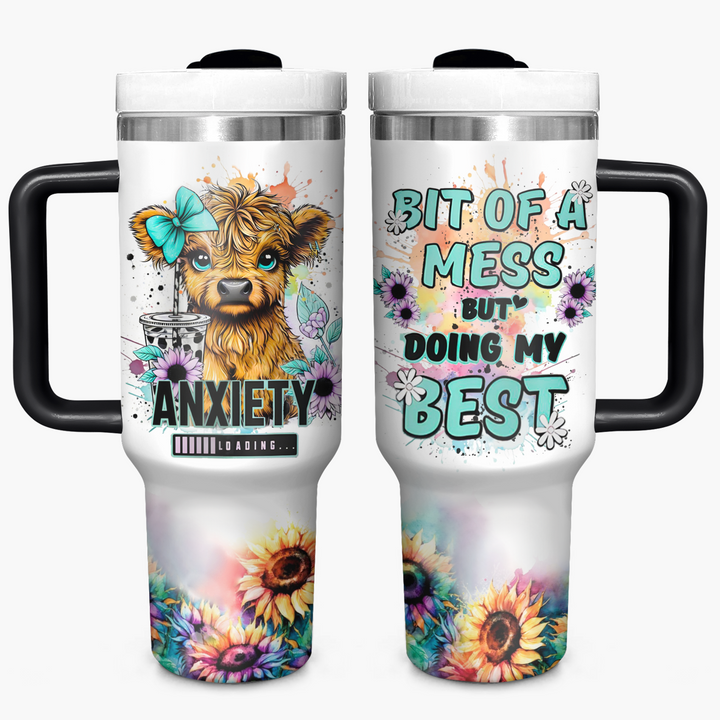 Blossom and Breathe - Personalized Tumble with Handle - Gift for Highland Cow Lover NCU0PT022