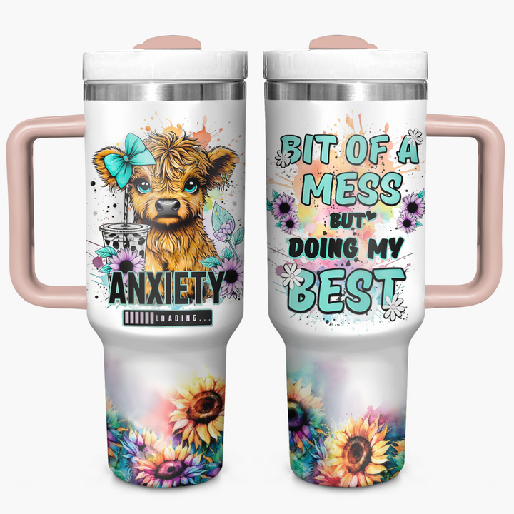 Blossom and Breathe - Personalized Tumble with Handle - Gift for Highland Cow Lover NCU0PT022