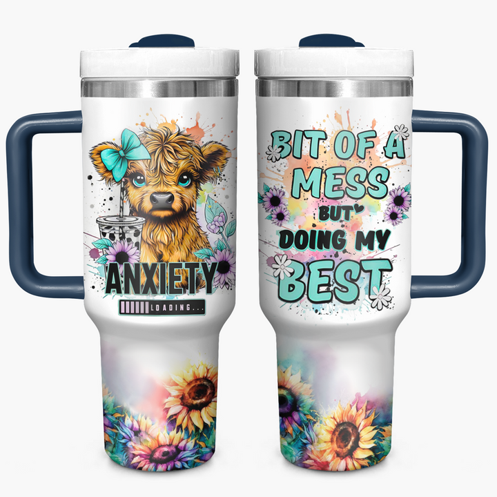 Blossom and Breathe - Personalized Tumble with Handle - Gift for Highland Cow Lover NCU0PT022