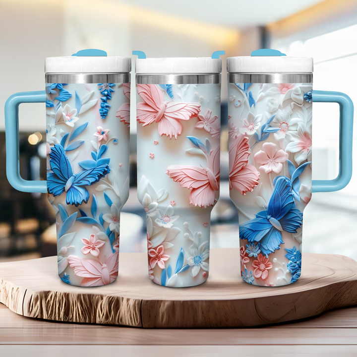 Butterfly Blossom - Tumbler with Handle - Gift for Butterfly Lover NCU0PT21