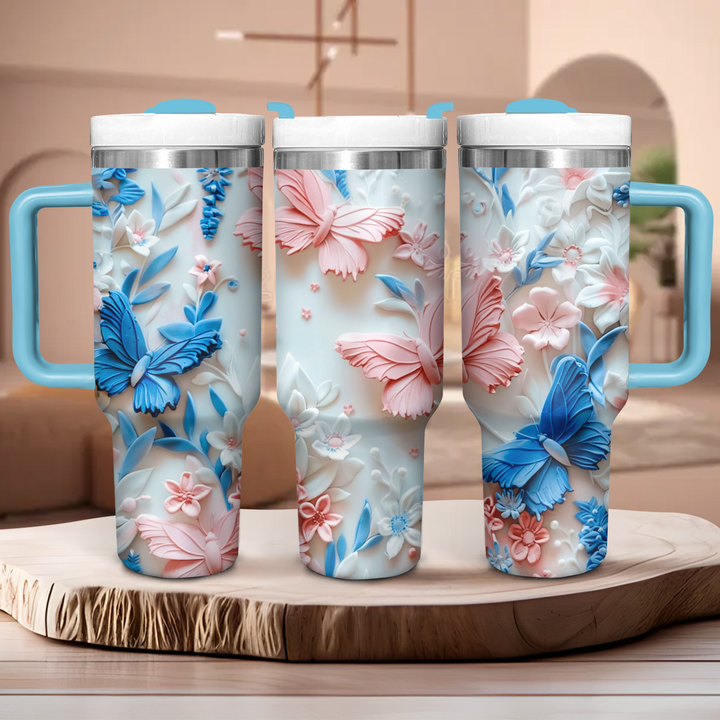 Butterfly Blossom - Tumbler with Handle - Gift for Butterfly Lover NCU0PT21