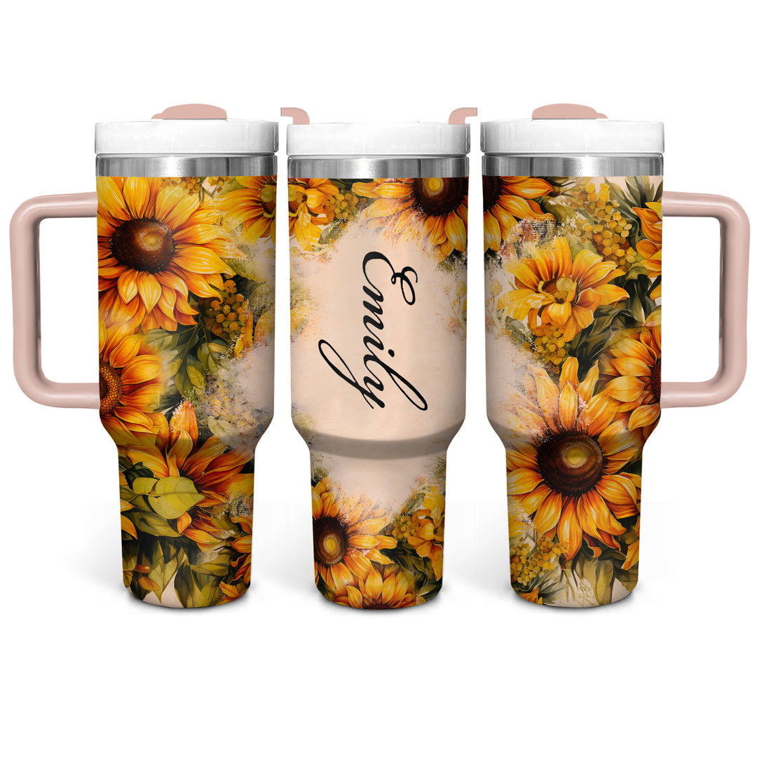 Golden Bloom - Personalized Tumbler with Handle - NCU0TT021