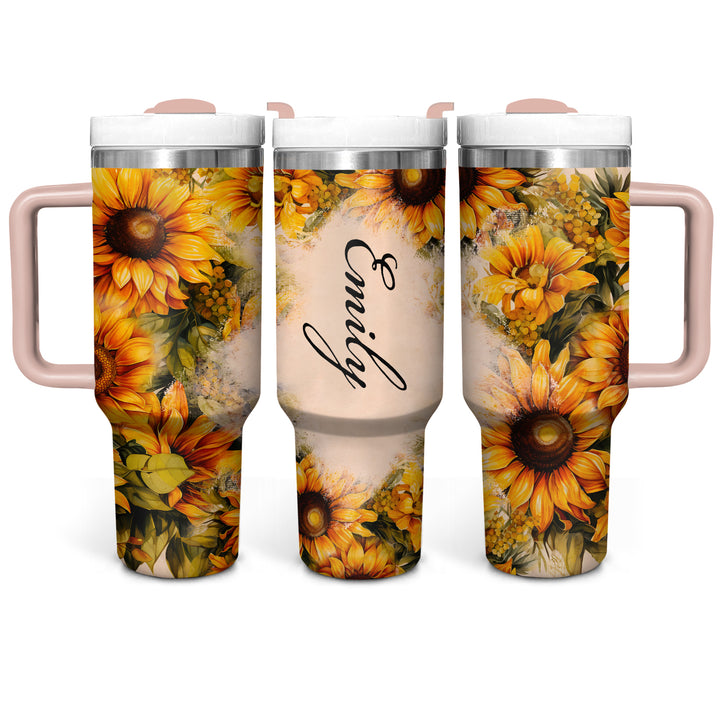 Golden Bloom - Personalized Tumbler with Handle - NCU0TT021
