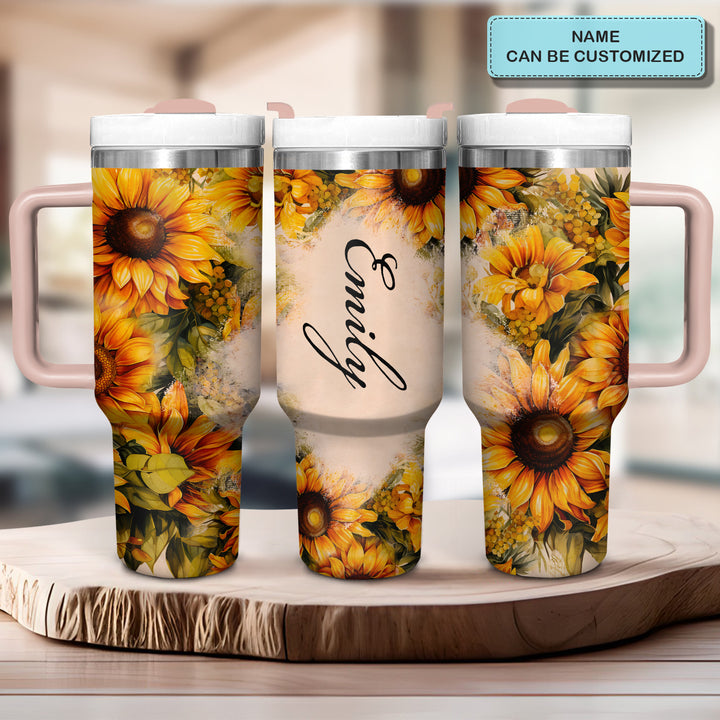 Golden Bloom - Personalized Tumbler with Handle - NCU0TT021