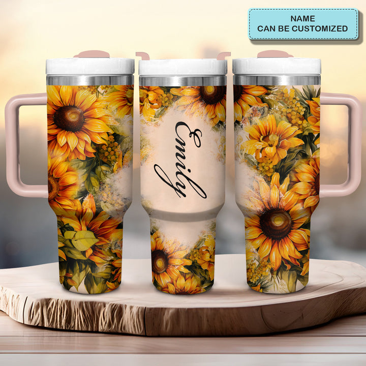 Golden Bloom - Personalized Tumbler with Handle - NCU0TT021