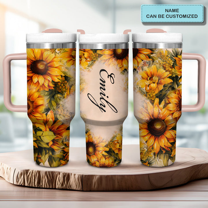 Golden Bloom - Personalized Tumbler with Handle - NCU0TT021