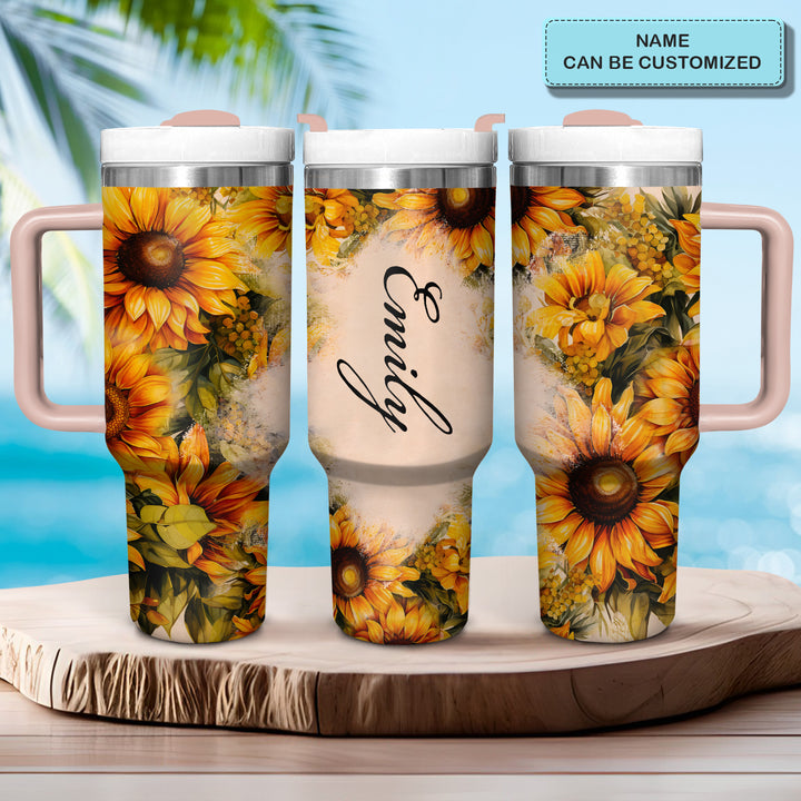 Golden Bloom - Personalized Tumbler with Handle - NCU0TT021