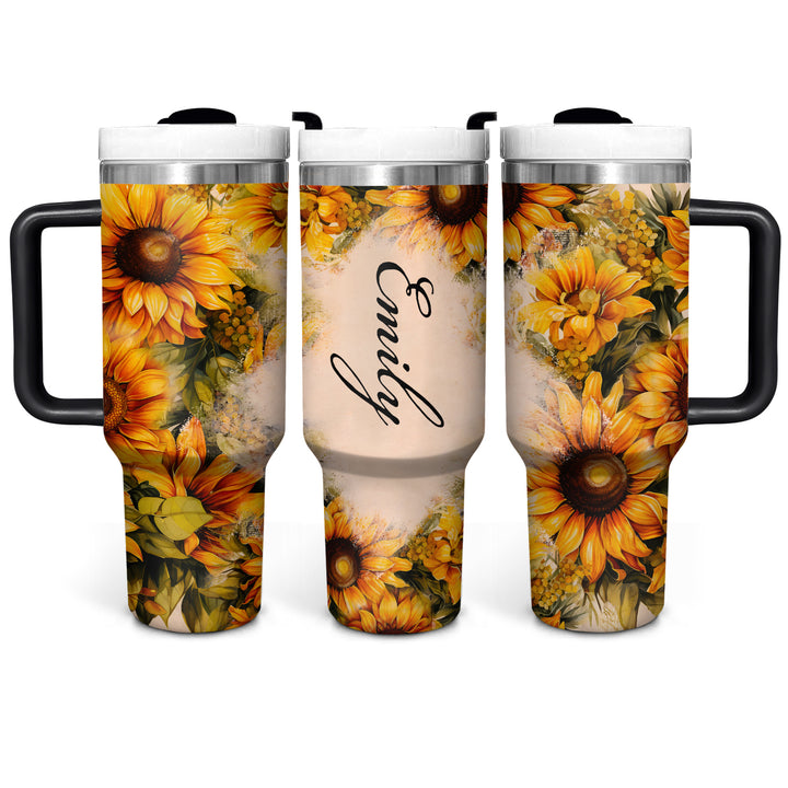 Golden Bloom - Personalized Tumbler with Handle - NCU0TT021