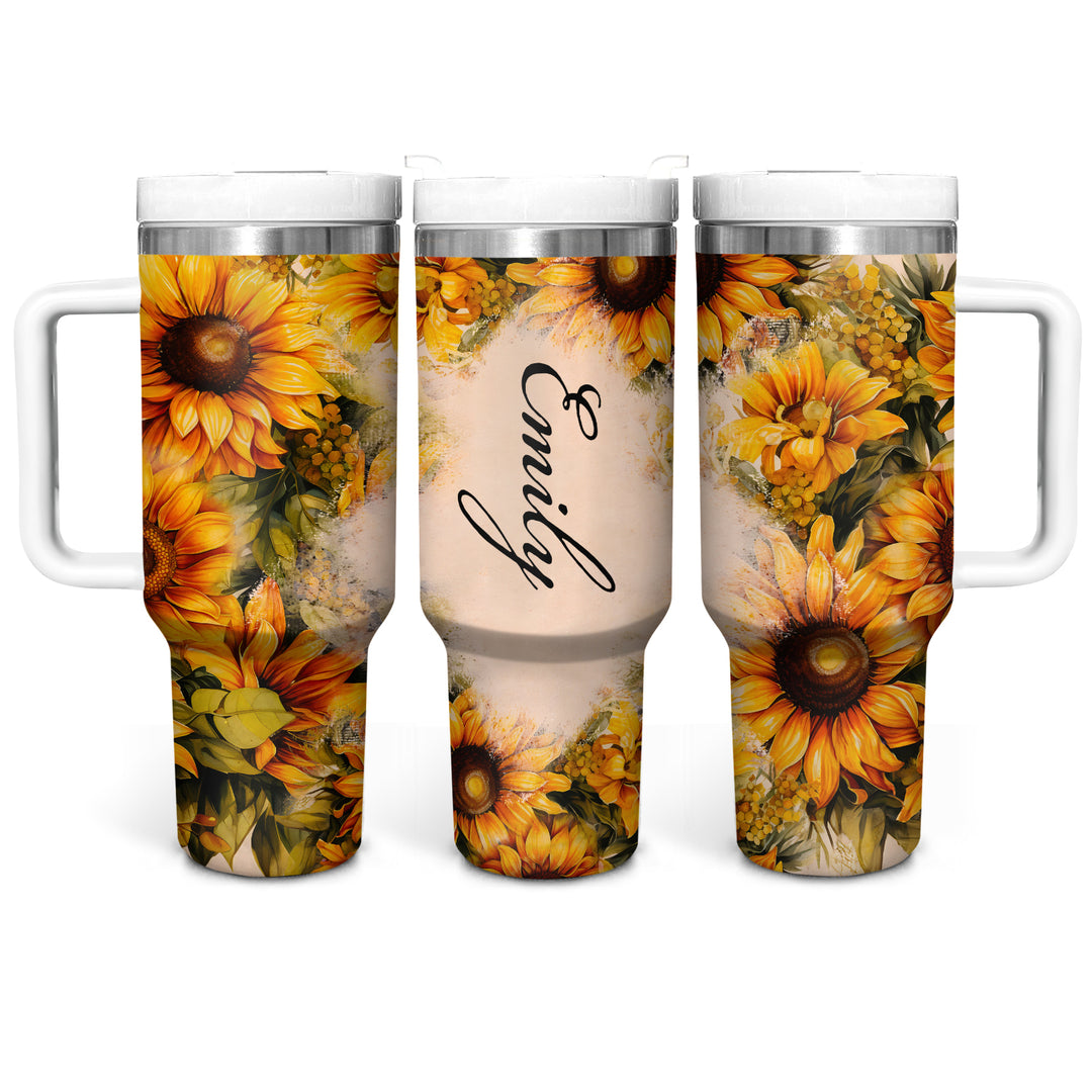 Golden Bloom - Personalized Tumbler with Handle - NCU0TT021