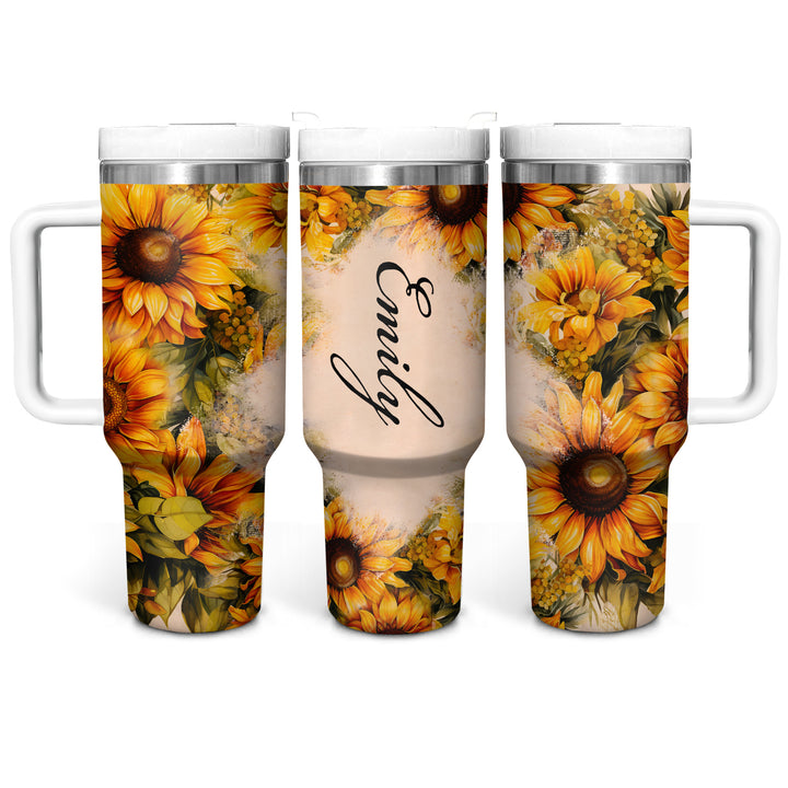 Golden Bloom - Personalized Tumbler with Handle - NCU0TT021