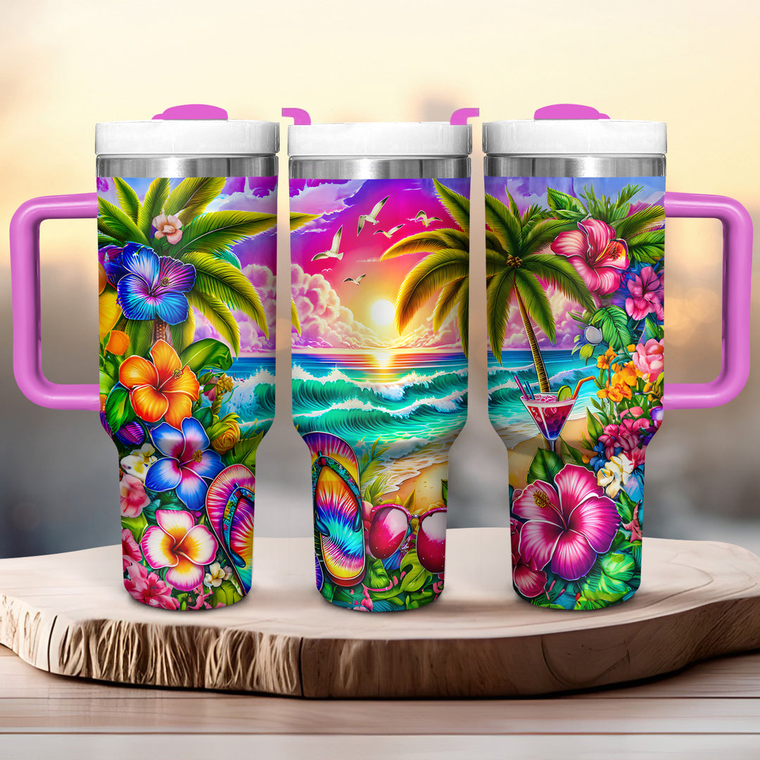 Tropical Beach Sunset - Tumbler with Handle - Gift For Beach Lovers - NCU0DV050