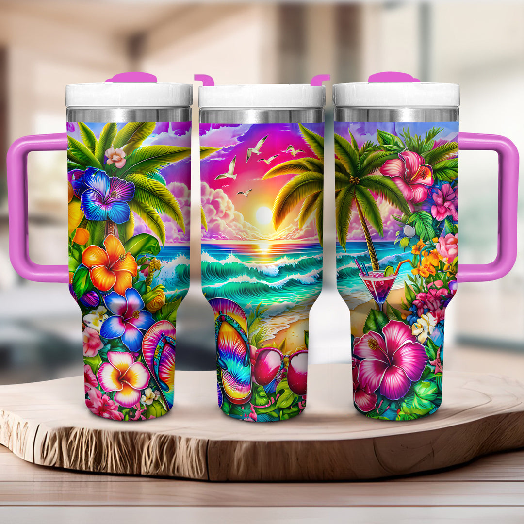 Tropical Beach Sunset - Tumbler with Handle - Gift For Beach Lovers - NCU0DV050