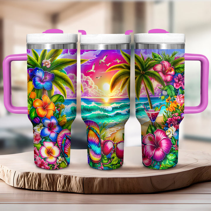 Tropical Beach Sunset - Tumbler with Handle - Gift For Beach Lovers - NCU0DV050