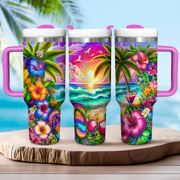 Tropical Beach Sunset - Tumbler with Handle - Gift For Beach Lovers - NCU0DV050