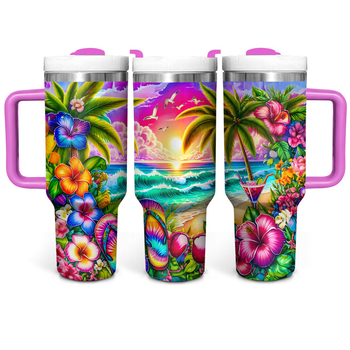 Tropical Beach Sunset - Tumbler with Handle - Gift For Beach Lovers - NCU0DV050