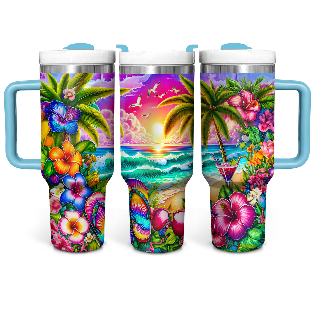 Tropical Beach Sunset - Tumbler with Handle - Gift For Beach Lovers - NCU0DV050