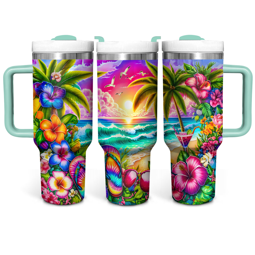 Tropical Beach Sunset - Tumbler with Handle - Gift For Beach Lovers - NCU0DV050