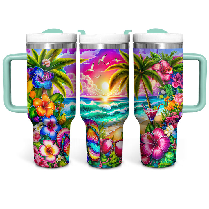 Tropical Beach Sunset - Tumbler with Handle - Gift For Beach Lovers - NCU0DV050