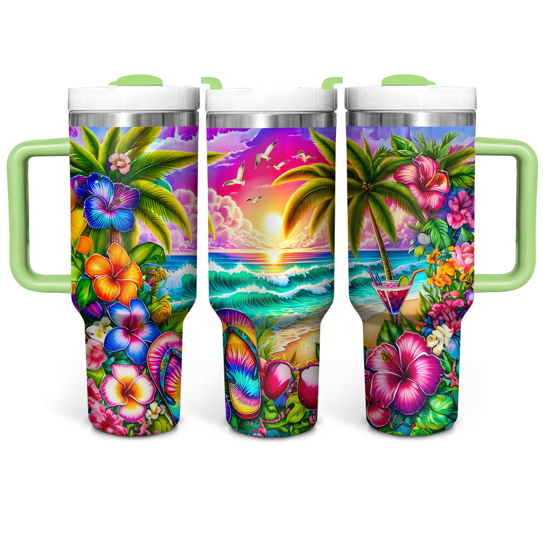 Tropical Beach Sunset - Tumbler with Handle - Gift For Beach Lovers - NCU0DV050