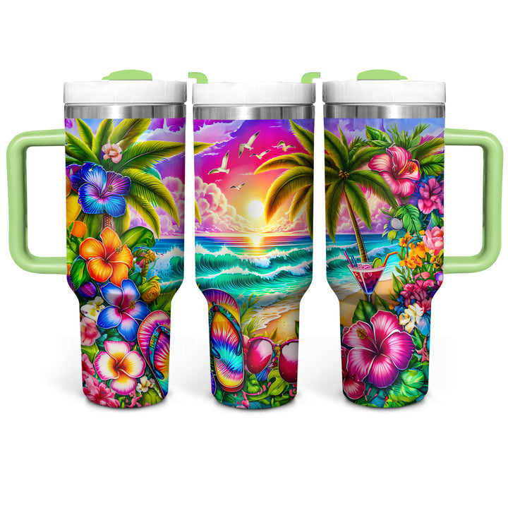 Tropical Beach Sunset - Tumbler with Handle - Gift For Beach Lovers - NCU0DV050