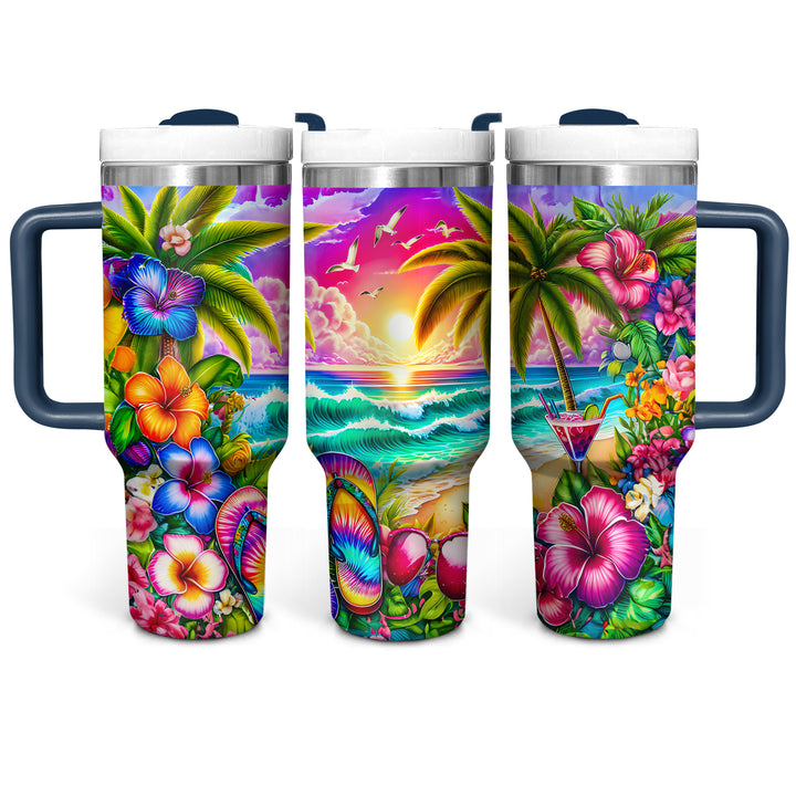 Tropical Beach Sunset - Tumbler with Handle - Gift For Beach Lovers - NCU0DV050