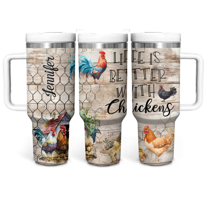 Life Is Better With Chickens - Personalized Tumbler with Handle - Gift for Chicken Lovers - NCU0DV049