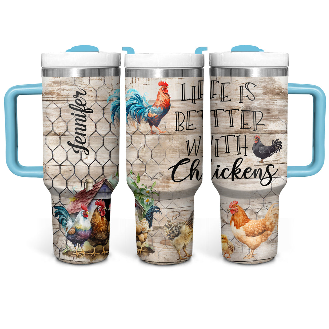 Life Is Better With Chickens - Personalized Tumbler with Handle - Gift for Chicken Lovers - NCU0DV049