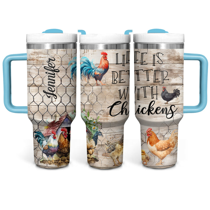 Life Is Better With Chickens - Personalized Tumbler with Handle - Gift for Chicken Lovers - NCU0DV049
