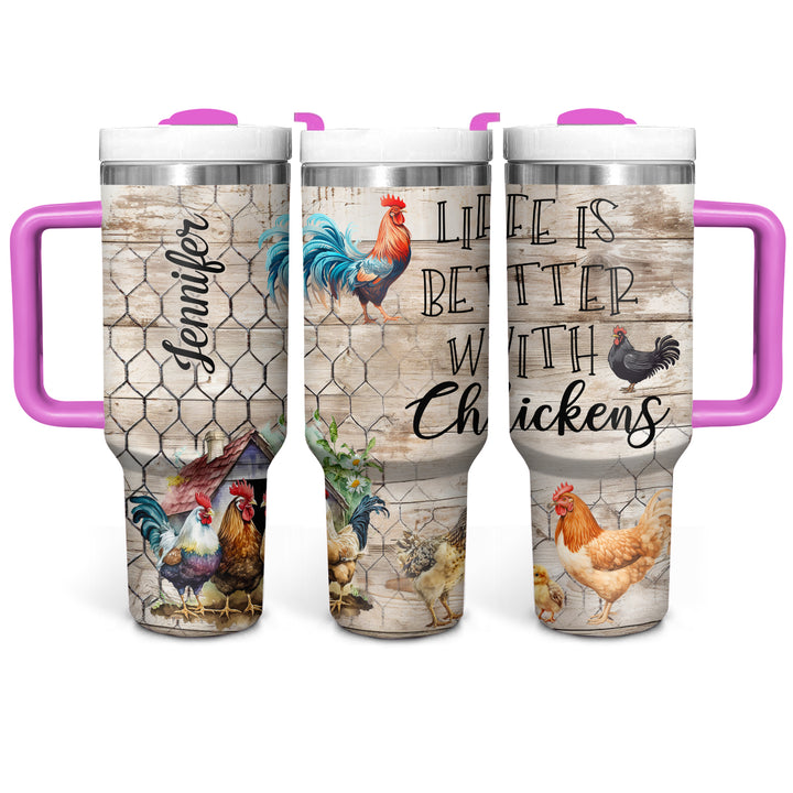 Life Is Better With Chickens - Personalized Tumbler with Handle - Gift for Chicken Lovers - NCU0DV049