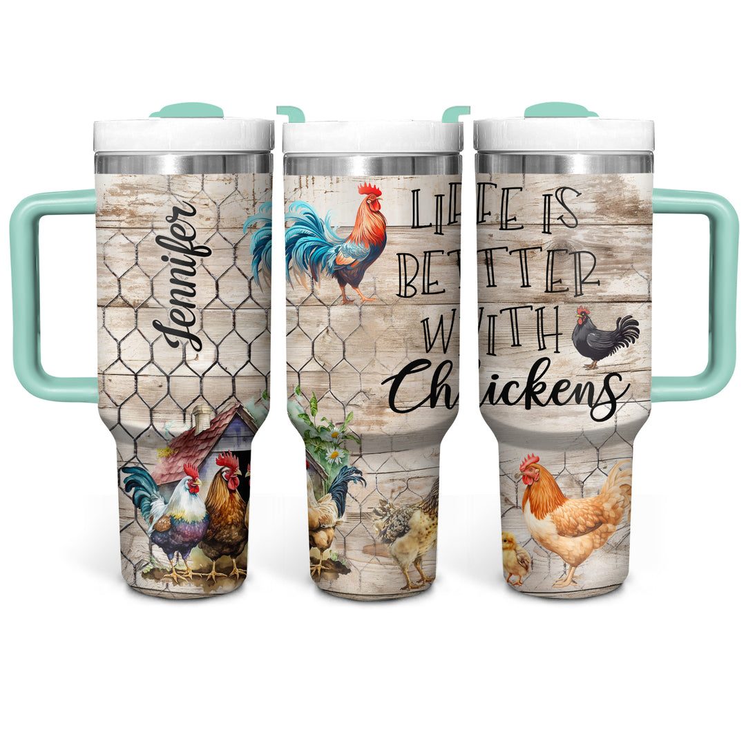 Life Is Better With Chickens - Personalized Tumbler with Handle - Gift for Chicken Lovers - NCU0DV049