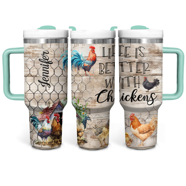 Life Is Better With Chickens - Personalized Tumbler with Handle - Gift for Chicken Lovers - NCU0DV049