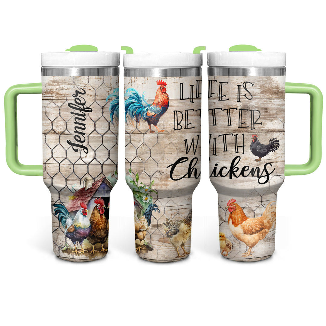 Life Is Better With Chickens - Personalized Tumbler with Handle - Gift for Chicken Lovers - NCU0DV049