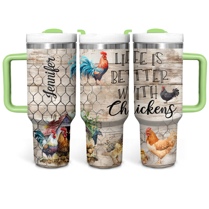Life Is Better With Chickens - Personalized Tumbler with Handle - Gift for Chicken Lovers - NCU0DV049
