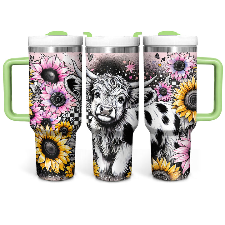 Happy Sunflower Highland Cow - Tumbler with Handle - Gift For Highland Cow Lovers - NCU0DV053