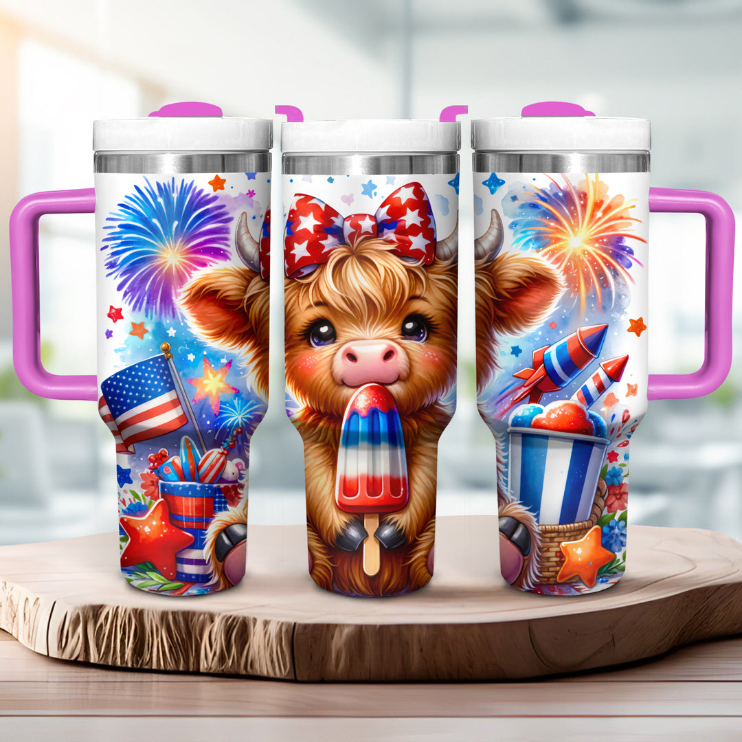 Patriot USA Baby Highland Cow - Tumbler with Handle - Gift For Highland Cow Lovers - NCU0DV052