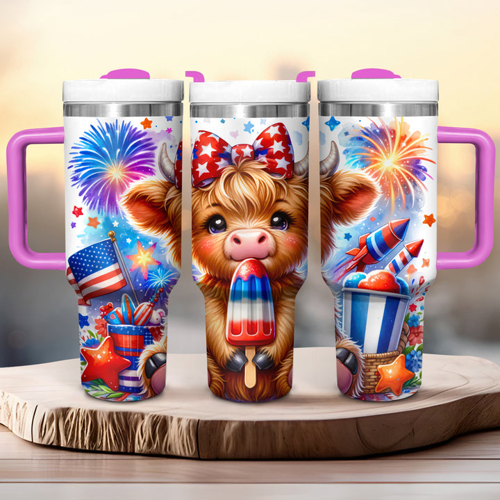 Patriot USA Baby Highland Cow - Tumbler with Handle - Gift For Highland Cow Lovers - NCU0DV052