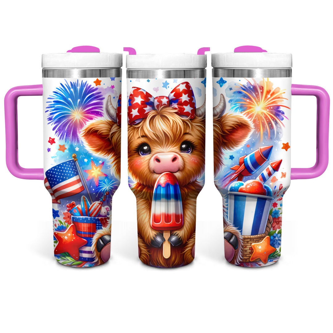 Patriot USA Baby Highland Cow - Tumbler with Handle - Gift For Highland Cow Lovers - NCU0DV052