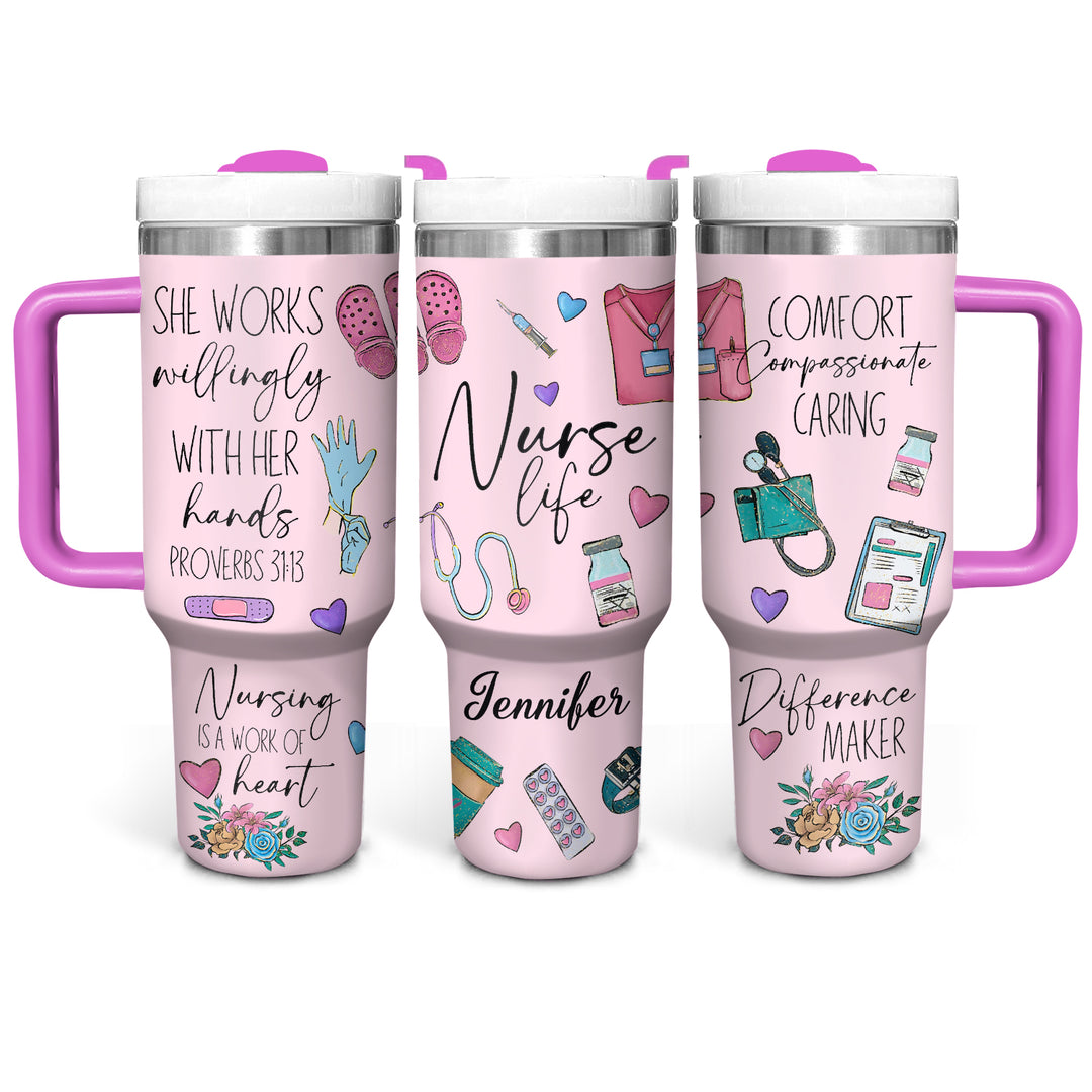 Nurse Life - Personalized Tumbler With Handle - Gift for Nurse NCU0PT32
