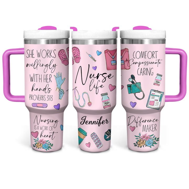 Nurse Life - Personalized Tumbler With Handle - Gift for Nurse NCU0PT32