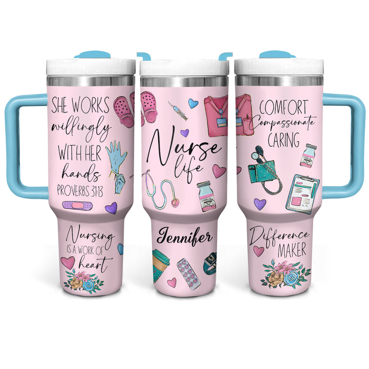 Nurse Life - Personalized Tumbler With Handle - Gift for Nurse NCU0PT32