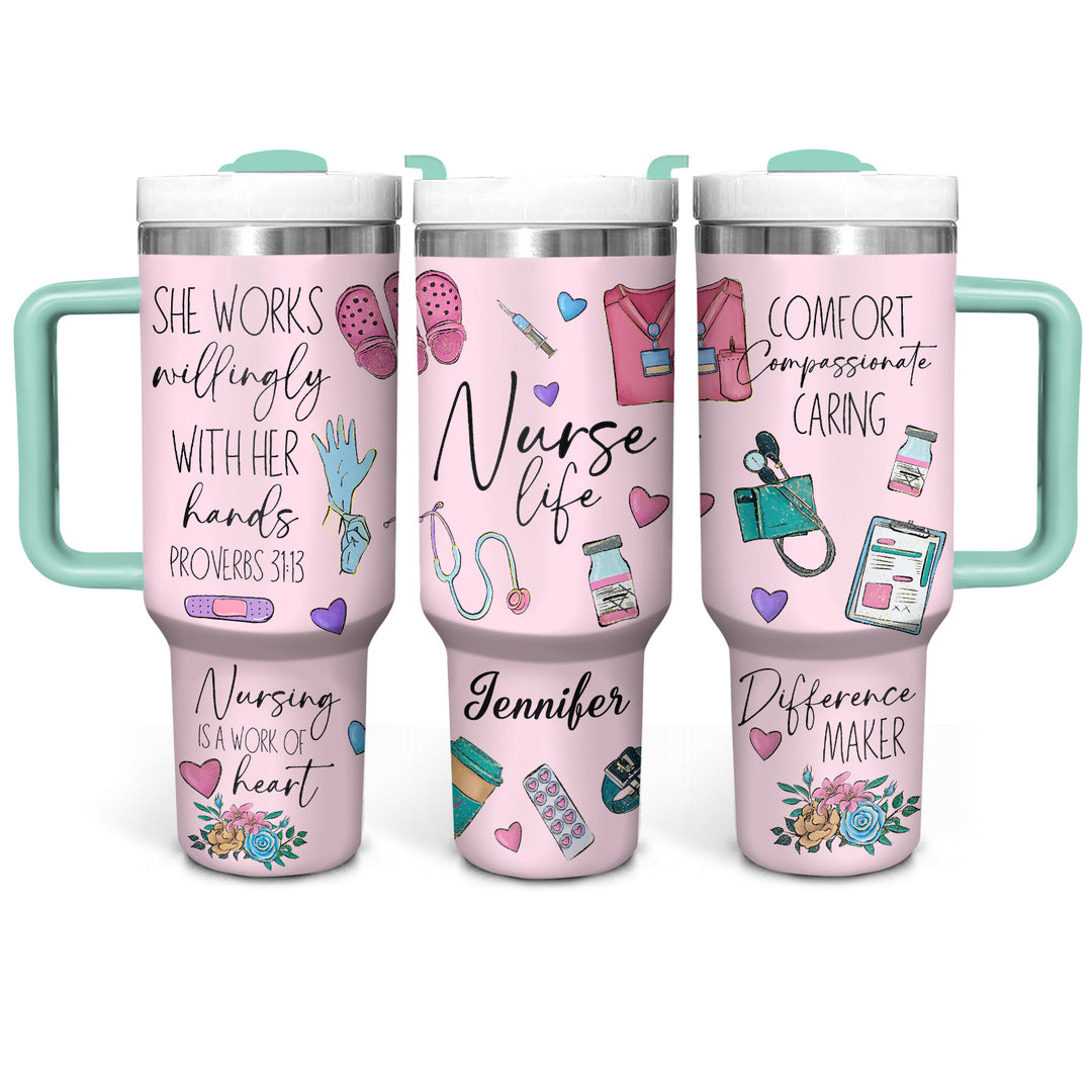 Nurse Life - Personalized Tumbler With Handle - Gift for Nurse NCU0PT32