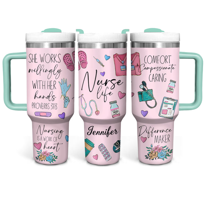 Nurse Life - Personalized Tumbler With Handle - Gift for Nurse NCU0PT32