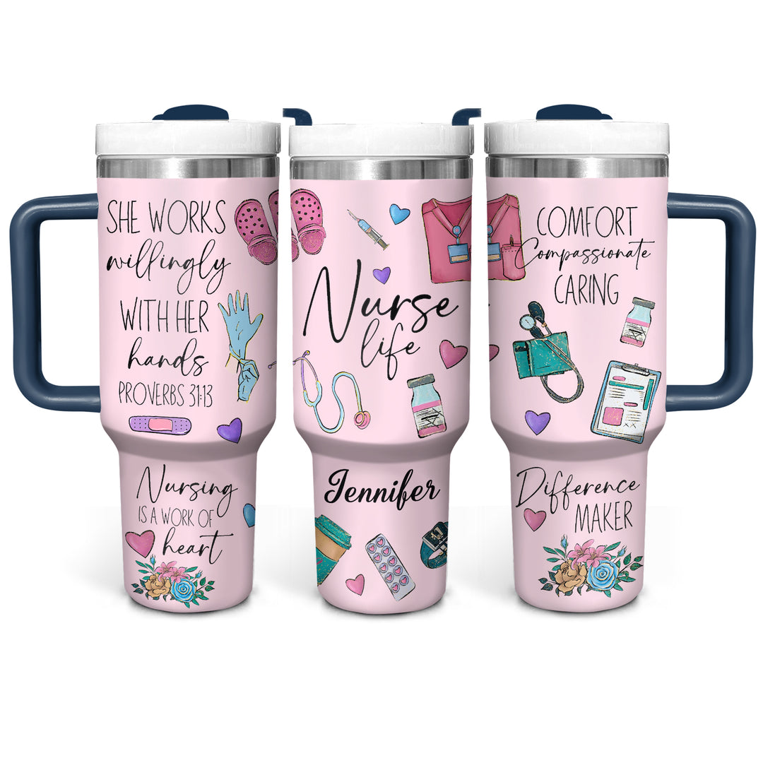 Nurse Life - Personalized Tumbler With Handle - Gift for Nurse NCU0PT32